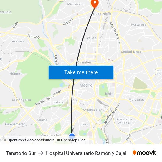 Tanatorio Sur to Hospital Universitario Ramón y Cajal map