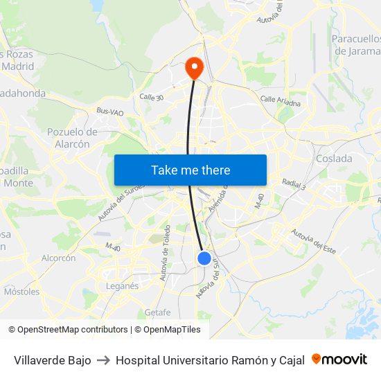 Villaverde Bajo to Hospital Universitario Ramón y Cajal map