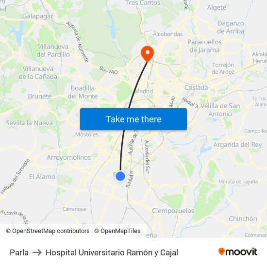 Parla to Hospital Universitario Ramón y Cajal map