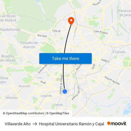 Villaverde Alto to Hospital Universitario Ramón y Cajal map