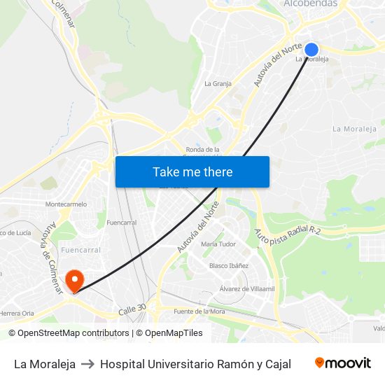 La Moraleja to Hospital Universitario Ramón y Cajal map