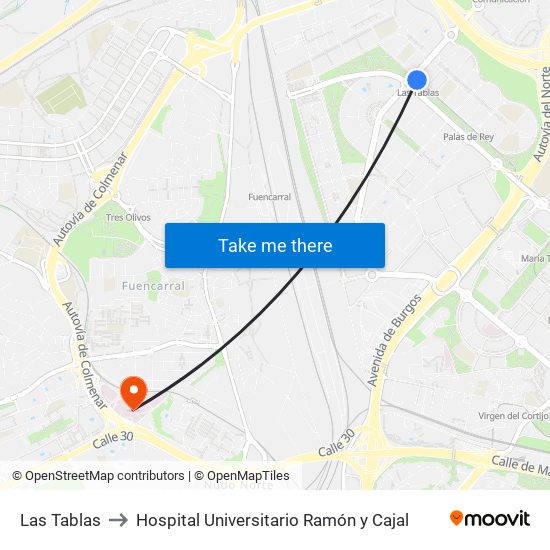 Las Tablas to Hospital Universitario Ramón y Cajal map