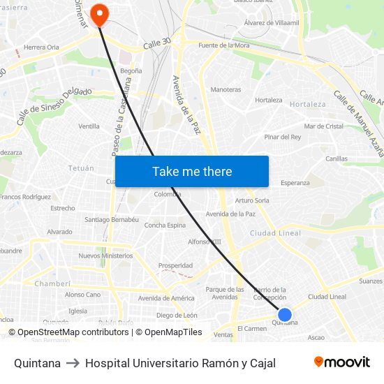 Quintana to Hospital Universitario Ramón y Cajal map