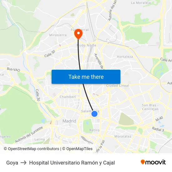 Goya to Hospital Universitario Ramón y Cajal map