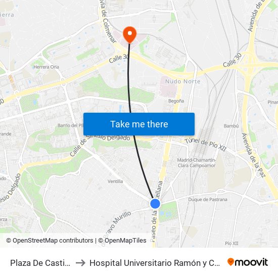 Plaza De Castilla to Hospital Universitario Ramón y Cajal map