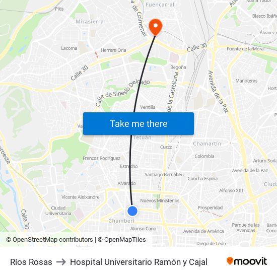 Ríos Rosas to Hospital Universitario Ramón y Cajal map
