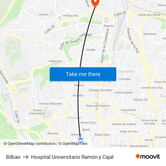 Bilbao to Hospital Universitario Ramón y Cajal map