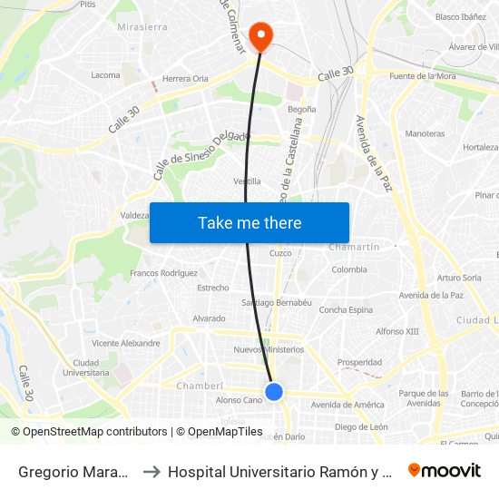 Gregorio Marañón to Hospital Universitario Ramón y Cajal map