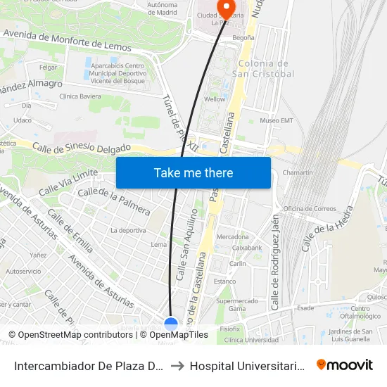 Intercambiador De Plaza De Castilla to Hospital Universitario La Paz map
