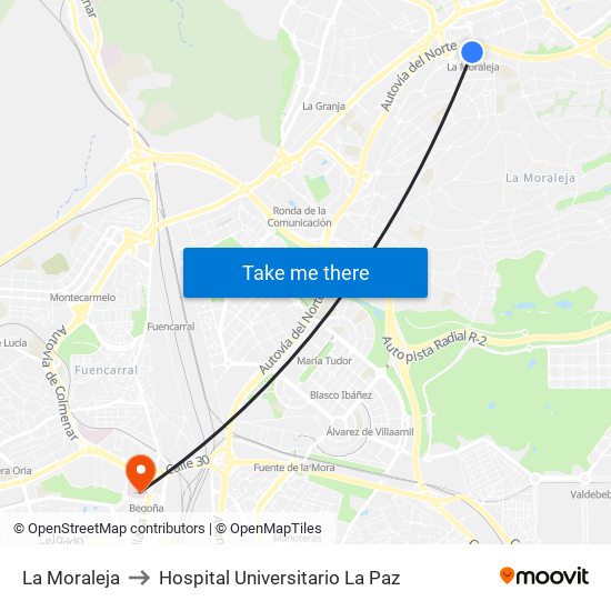 La Moraleja to Hospital Universitario La Paz map