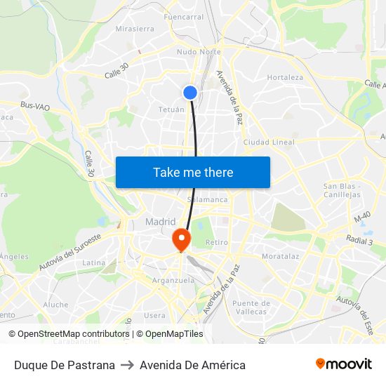 Duque De Pastrana to Avenida De América map