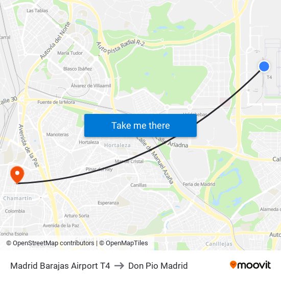 Madrid Barajas Airport T4 to Don Pio Madrid map