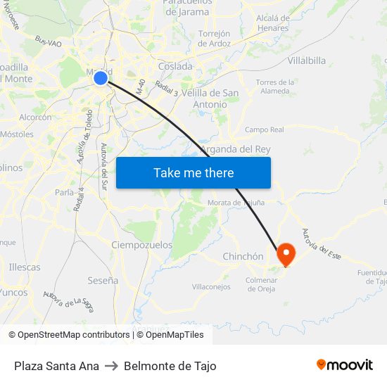 Plaza Santa Ana to Belmonte de Tajo map