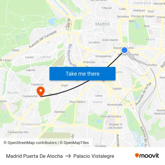 Madrid Puerta De Atocha to Palacio Vistalegre map