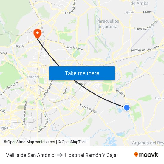 Velilla de San Antonio to Hospital Ramón Y Cajal map