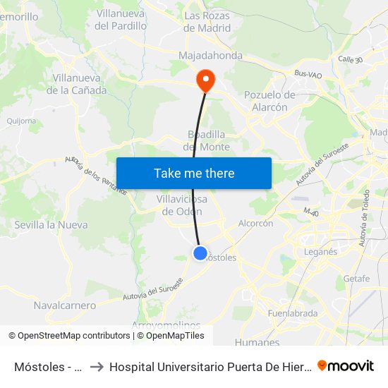 Móstoles - El Soto to Hospital Universitario Puerta De Hierro Majadahonda map