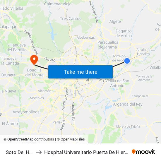 Soto Del Henares to Hospital Universitario Puerta De Hierro Majadahonda map