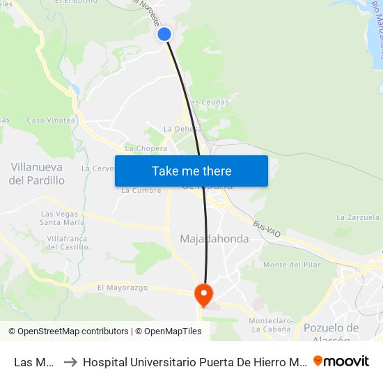 Las Matas to Hospital Universitario Puerta De Hierro Majadahonda map