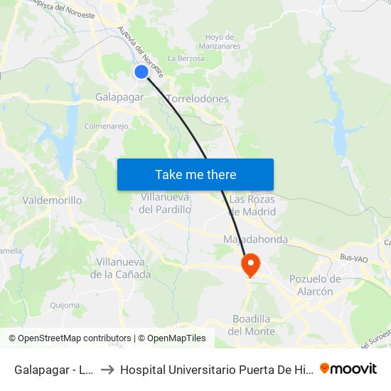 Galapagar - La Navata to Hospital Universitario Puerta De Hierro Majadahonda map
