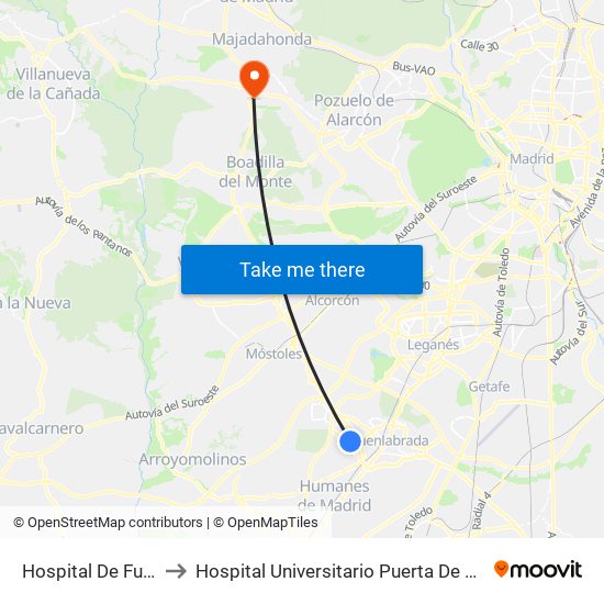 Hospital De Fuenlabrada to Hospital Universitario Puerta De Hierro Majadahonda map