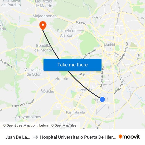 Juan De La Cierva to Hospital Universitario Puerta De Hierro Majadahonda map