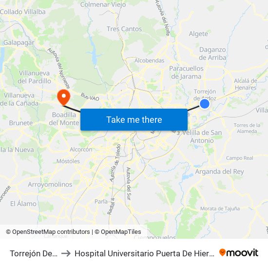 Torrejón De Ardoz to Hospital Universitario Puerta De Hierro Majadahonda map