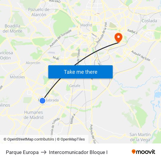 Parque Europa to Intercomunicador Bloque I map
