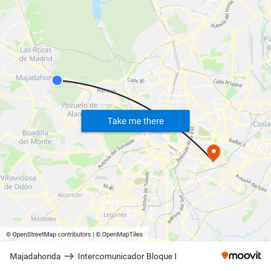 Majadahonda to Intercomunicador Bloque I map