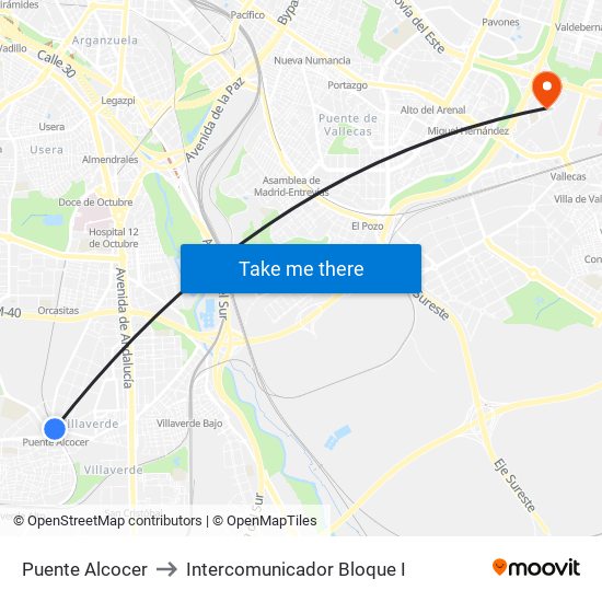 Puente Alcocer to Intercomunicador Bloque I map