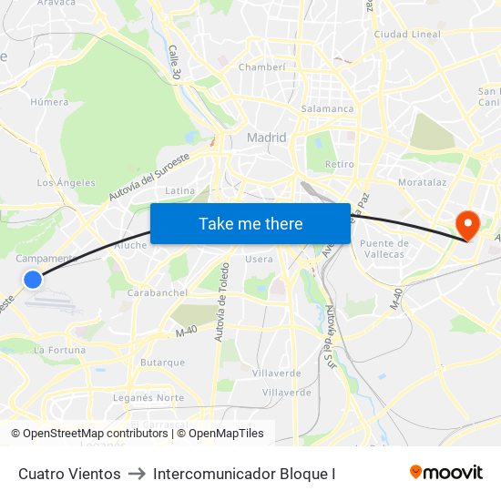 Cuatro Vientos to Intercomunicador Bloque I map