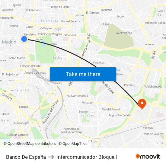 Banco De España to Intercomunicador Bloque I map