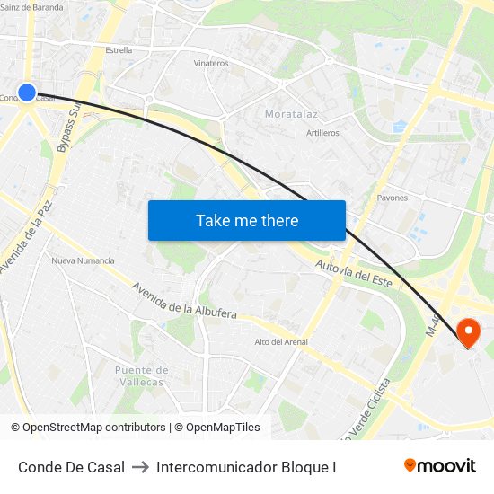 Conde De Casal to Intercomunicador Bloque I map