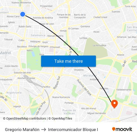 Gregorio Marañón to Intercomunicador Bloque I map