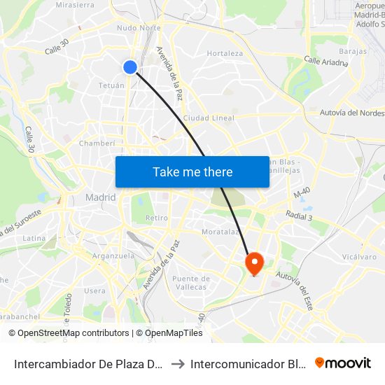 Intercambiador De Plaza De Castilla to Intercomunicador Bloque III map