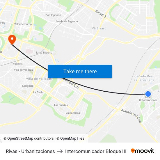 Rivas - Urbanizaciones to Intercomunicador Bloque III map