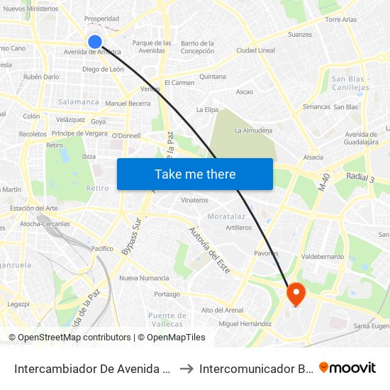Intercambiador De Avenida De América to Intercomunicador Bloque III map