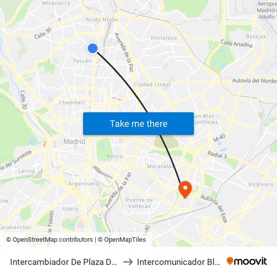 Intercambiador De Plaza De Castilla to Intercomunicador Bloque III map