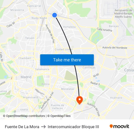 Fuente De La Mora to Intercomunicador Bloque III map