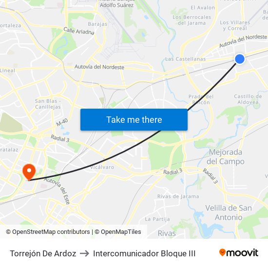 Torrejón De Ardoz to Intercomunicador Bloque III map