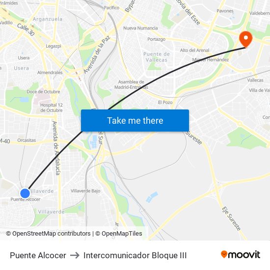 Puente Alcocer to Intercomunicador Bloque III map