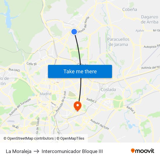 La Moraleja to Intercomunicador Bloque III map