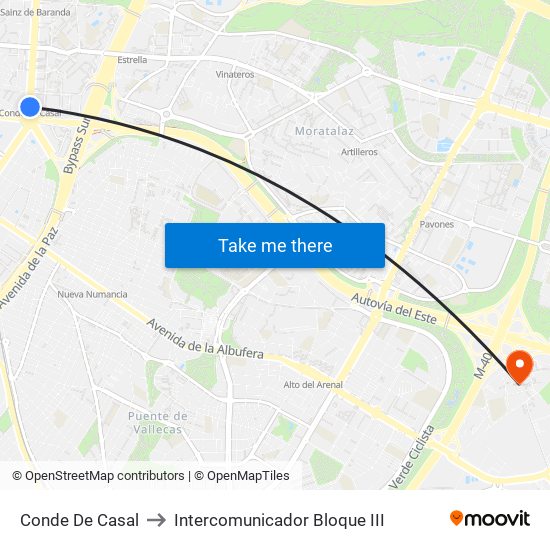 Conde De Casal to Intercomunicador Bloque III map
