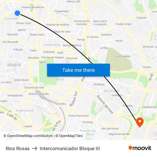 Ríos Rosas to Intercomunicador Bloque III map