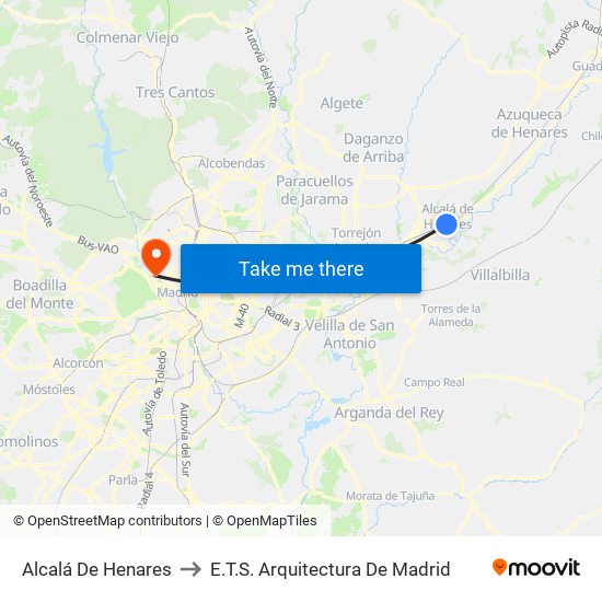 Alcalá De Henares to E.T.S. Arquitectura De Madrid map