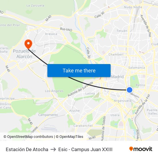 Estación De Atocha to Esic - Campus Juan XXIII map