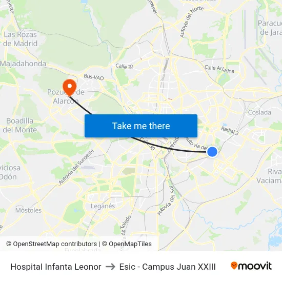 Hospital Infanta Leonor to Esic - Campus Juan XXIII map