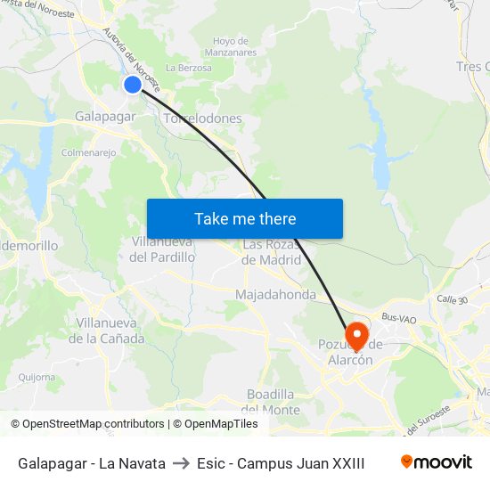 Galapagar - La Navata to Esic - Campus Juan XXIII map