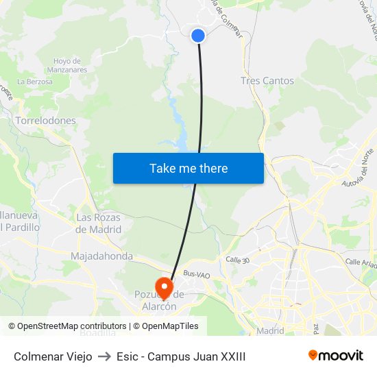 Colmenar Viejo to Esic - Campus Juan XXIII map