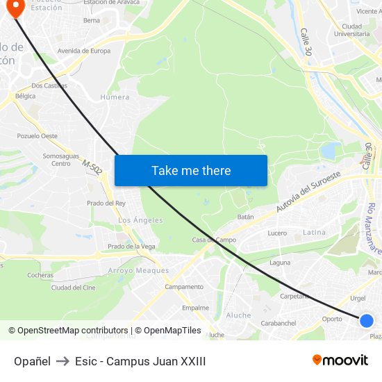 Opañel to Esic - Campus Juan XXIII map