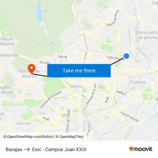 Barajas to Esic - Campus Juan XXIII map